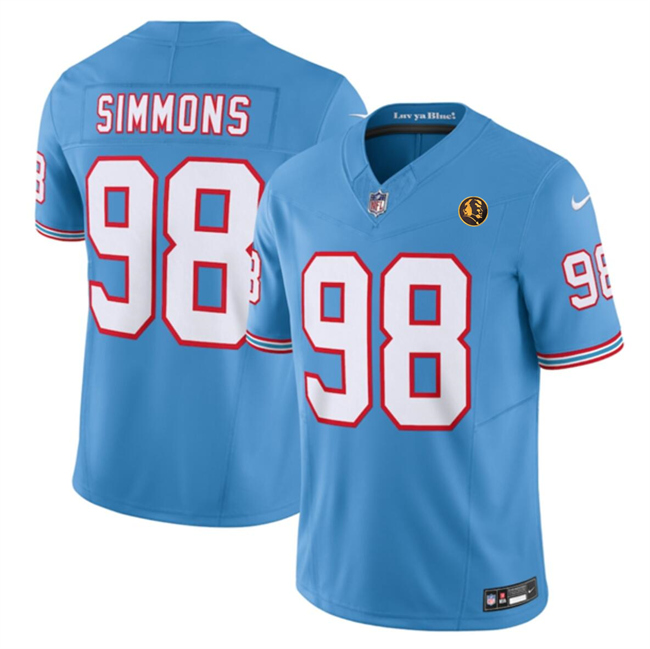 Personalized Men’s Tennessee Titans #98 Jeffery Simmons Blue 2023 F.U.S.E. Throwback With John Madden Patch Limited Stitched Football Jersey