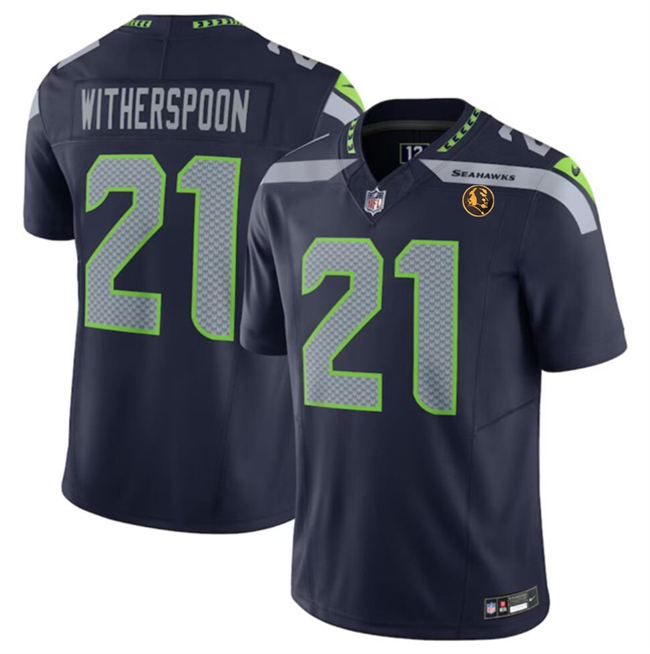Personalized Men’s Seattle Seahawks #21 Devon Witherspoon Navy 2023 F.U.S.E. With John Madden Patch Limited Stitched Football Jersey