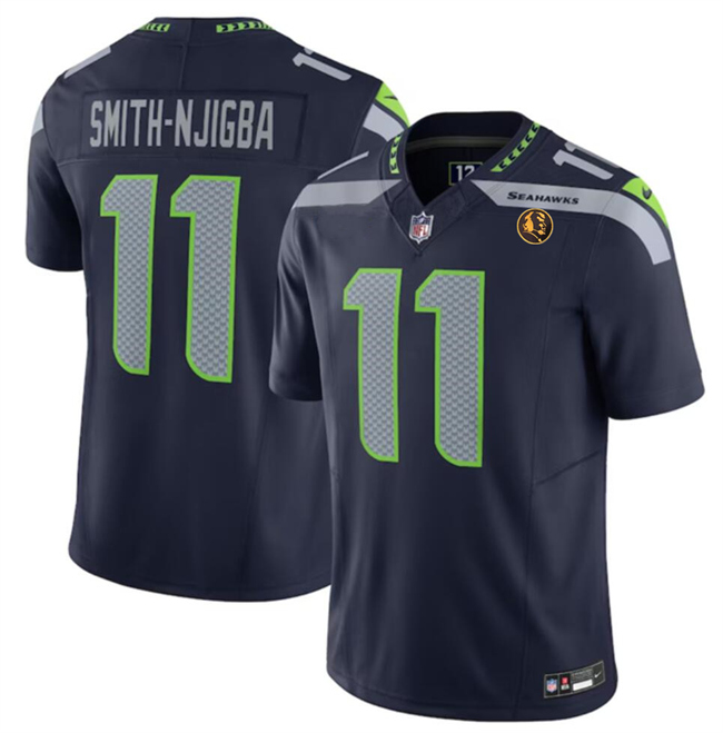 Personalized Men’s Seattle Seahawks #11 Jaxon Smith-Njigba Navy 2023 F.U.S.E. With John Madden Patch Limited Stitched Football Jersey