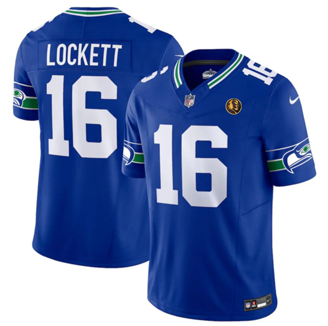 Personalized Men’s Seattle Seahawks #16 Tyler Lockett Royal 2023 F.U.S.E. Throwback With John Madden Patch Limited Stitched Football Jersey