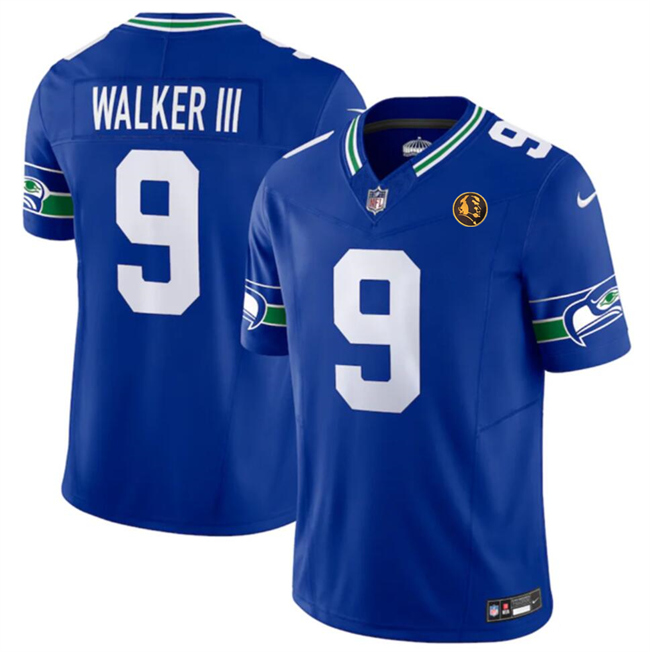 Personalized Men’s Seattle Seahawks #9 Kenneth Walker III Royal 2023 F.U.S.E. Throwback With John Madden Patch Limited Stitched Football Jersey