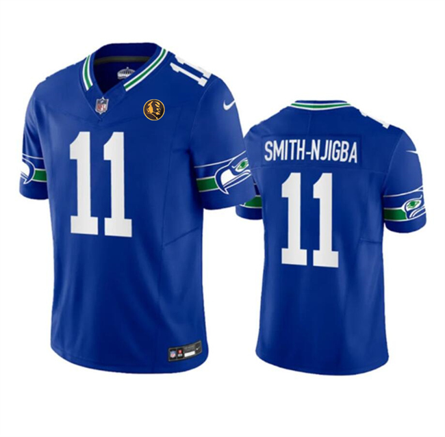 Personalized Men’s Seattle Seahawks #11 Jaxon Smith-Njigba Royal 2023 F.U.S.E. Throwback With John Madden Patch Limited Stitched Football Jersey