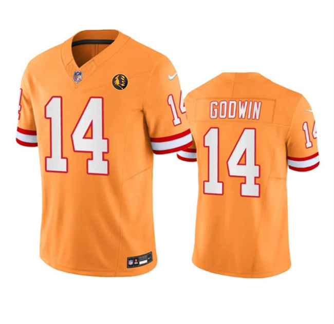 Personalized Men’s Tampa Bay Buccaneers #14 Chris Godwin Orange 2023 F.U.S.E. Throwback With John Madden Patch Limited Stitched Football Jersey