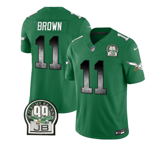 Personalized Men’s Philadelphia Eagles #11 A. J. Brown Green 2023 F.U.S.E. Throwback Untouchable Limited Stitched Football Jersey
