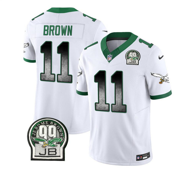 Personalized Men’s Philadelphia Eagles #11 A. J. Brown White 2023 F.U.S.E. Throwback Untouchable Limited Stitched Football Jersey