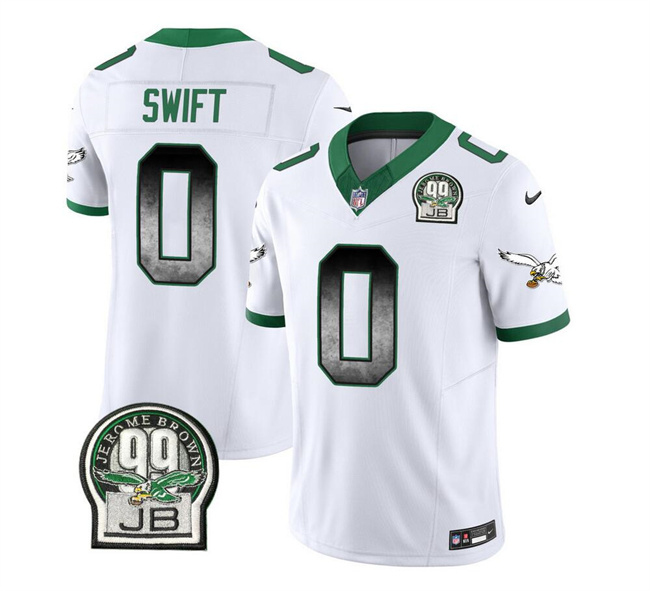 Personalized Men’s Philadelphia Eagles #0 D’Andre Swift White 2023 F.U.S.E. Throwback Untouchable Limited Stitched Football Jersey