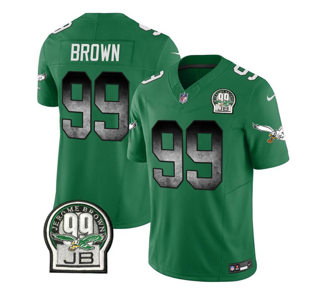 Personalized Men’s Philadelphia Eagles #99 Jerome Brown Green 2023 F.U.S.E. Throwback Untouchable Limited Stitched Football Jersey