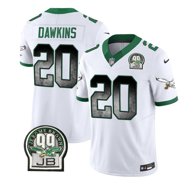 Personalized Men’s Philadelphia Eagles #20 Brian Dawkins White 2023 F.U.S.E. Throwback Untouchable Limited Stitched Football Jersey