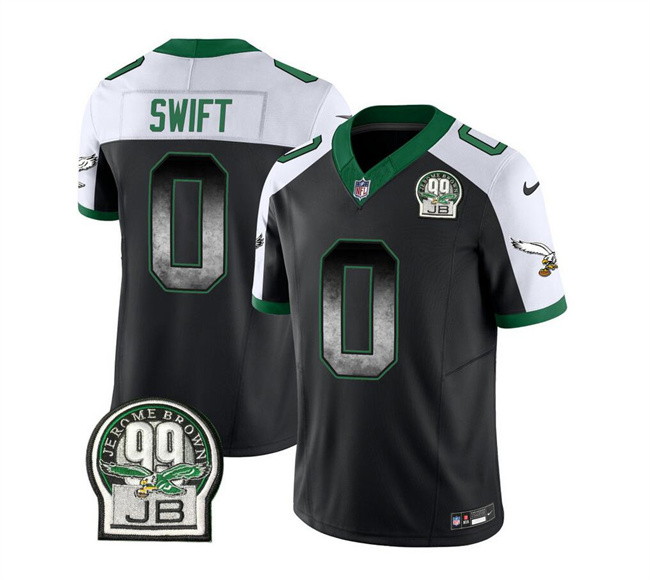 Personalized Men’s Philadelphia Eagles #0 D’Andre Swift Black White 2023 F.U.S.E. Throwback Untouchable Limited Stitched Football Jersey