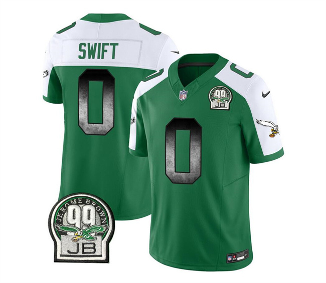 Personalized Men’s Philadelphia Eagles #0 D’Andre Swift Green White 2023 F.U.S.E. Throwback Untouchable Limited Stitched Football Jersey