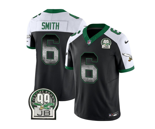 Personalized Men’s Philadelphia Eagles #6 DeVonta Smith Black White 2023 F.U.S.E. Throwback Untouchable Limited Stitched Football Jersey