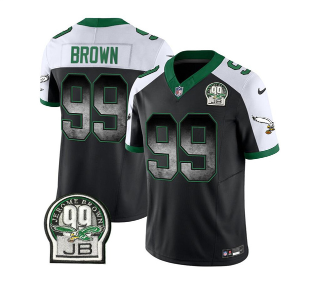 Personalized Men’s Philadelphia Eagles #99 Jerome Brown Black White 2023 F.U.S.E. Throwback Untouchable Limited Stitched Football Jersey