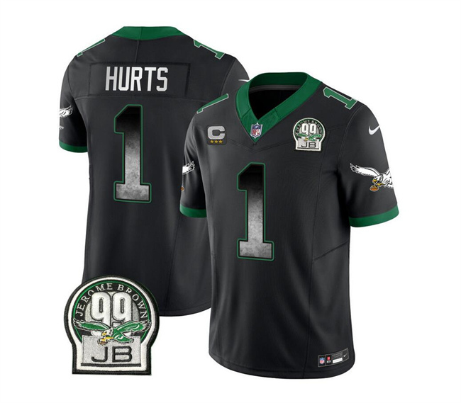 Personalized Men’s Philadelphia Eagles #1 Jalen Hurts Black 2023 F.U.S.E. With 3-Star C Patch Throwback Untouchable Limited Stitched Football Jersey