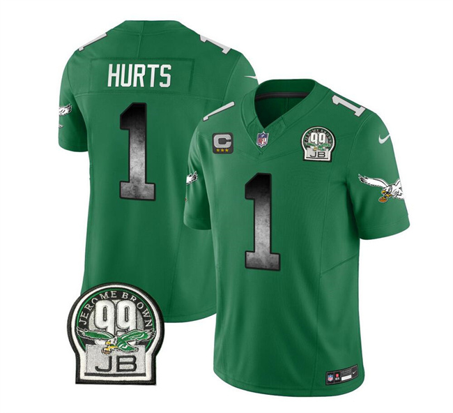 Personalized Men’s Philadelphia Eagles #1 Jalen Hurts Green 2023 F.U.S.E. With 3-Star C Patch Throwback Untouchable Limited Stitched Football Jersey