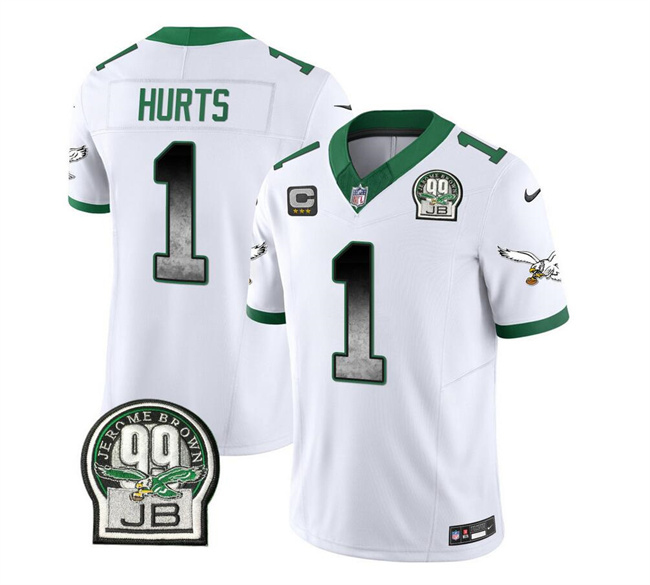 Personalized Men’s Philadelphia Eagles #1 Jalen Hurts White 2023 F.U.S.E. With 3-Star C Patch Throwback Untouchable Limited Stitched Football Jersey