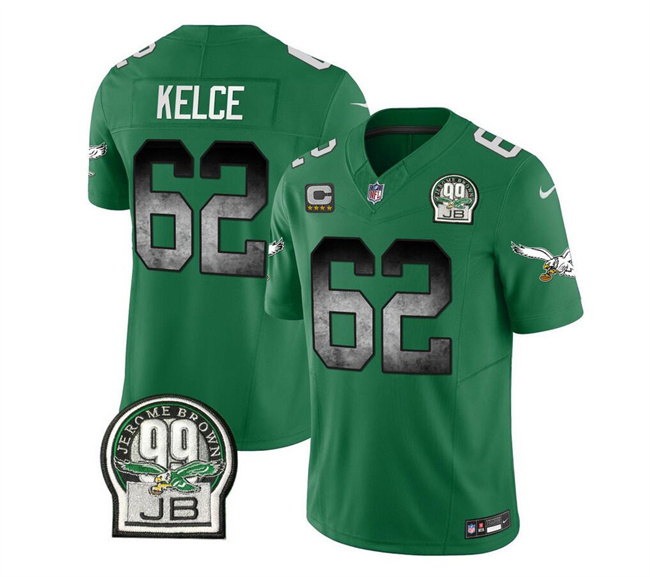 Personalized Men’s Philadelphia Eagles #62 Jason Kelce Green 2023 F.U.S.E. With 4-Star C Patch Throwback Untouchable Limited Stitched Football Jersey