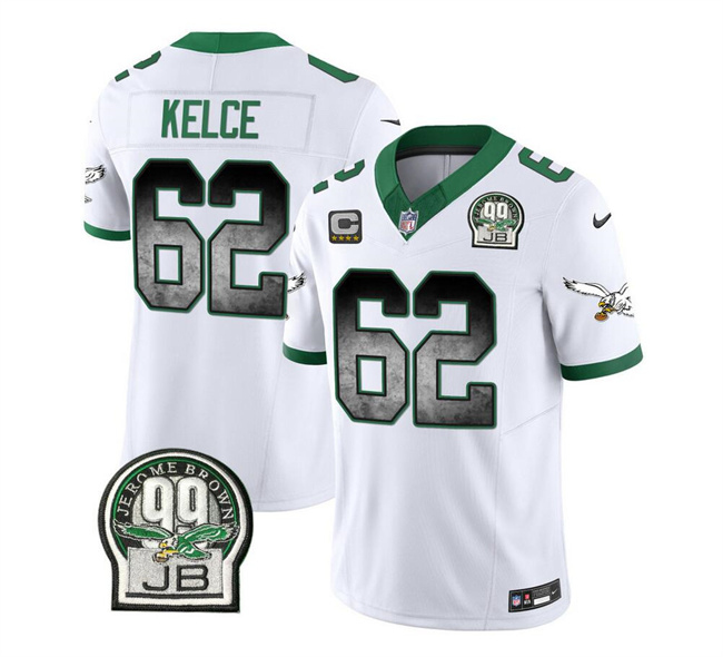 Personalized Men’s Philadelphia Eagles #62 Jason Kelce White 2023 F.U.S.E. With 4-Star C Patch Throwback Untouchable Limited Stitched Football Jersey
