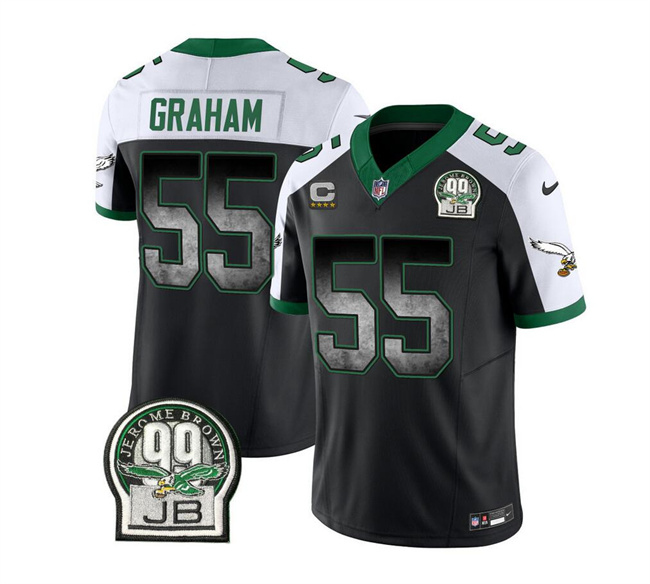 Personalized Men’s Philadelphia Eagles #55 Brandon Graham Black White 2023 F.U.S.E. With 4-Star C Patch Throwback Untouchable Limited Stitched Football Jersey