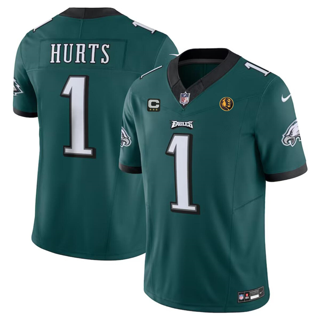 Personalized Men’s Philadelphia Eagles #1 Jalen Hurts Green 2023 F.U.S.E. With 3-Star C Patch And John Madden Patch Limited Stitched Football Jersey
