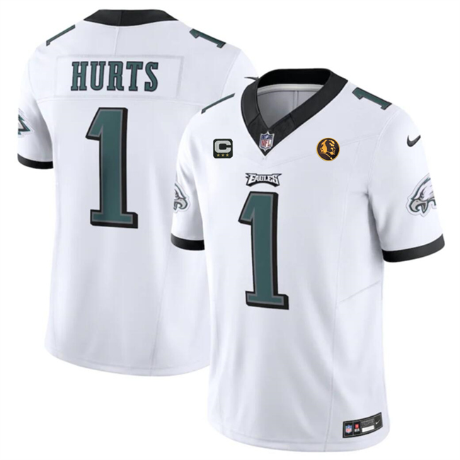Personalized Men’s Philadelphia Eagles #1 Jalen Hurts White 2023 F.U.S.E. With 3-Star C Patch And John Madden Patch Limited Stitched Football Jersey