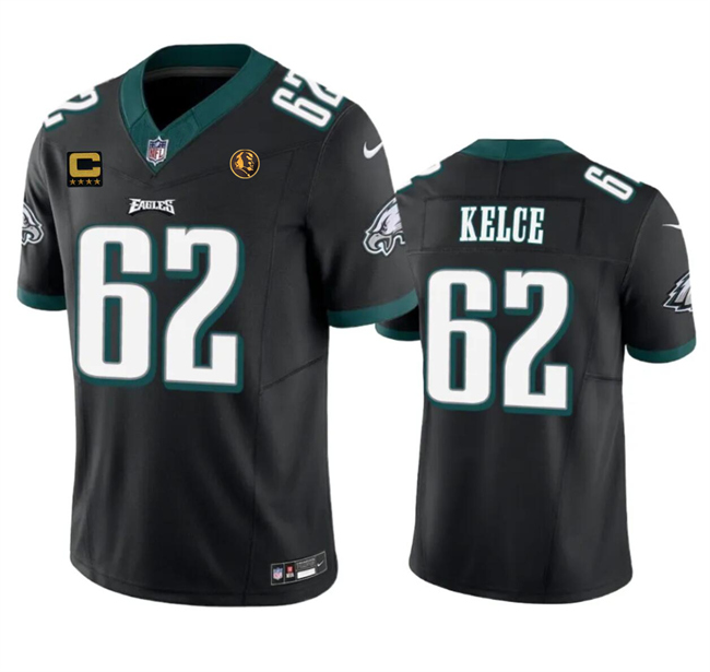 Personalized Men’s Philadelphia Eagles #62 Jason Kelce Black 2023 F.U.S.E. With 4-Star C Patch And John Madden Patch Limited Stitched Football Jersey