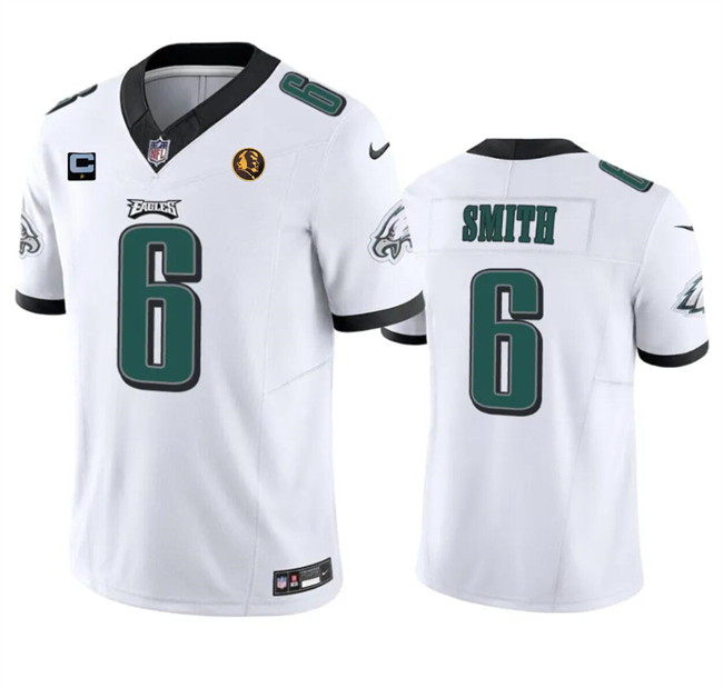 Personalized Men’s Philadelphia Eagles #6 DeVonta Smith White 2023 F.U.S.E. With 1-Star C Patch And John Madden Patch Limited Stitched Football Jersey