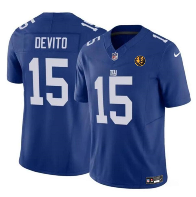 Personalized Men’s New York Giants #15 Tommy DeVito Blue 2023 F.U.S.E. With John Madden Patch Limited Stitched Football Jersey
