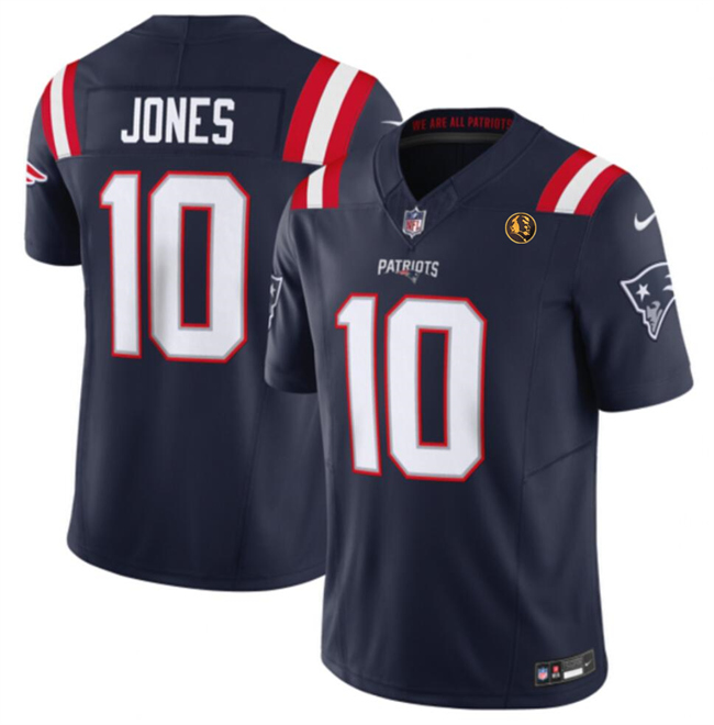 Personalized Men’s New England Patriots #10 Mac Jones Navy 2023 F.U.S.E. With John Madden Patch Limited Stitched Football Jersey