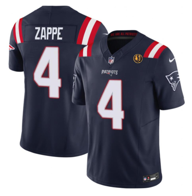 Personalized Men’s New England Patriots #4 Bailey Zappe Navy 2023 F.U.S.E. With John Madden Patch Limited Stitched Football Jersey