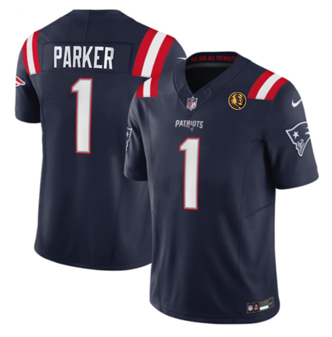 Personalized Men’s New England Patriots #1 DeVante Parker Navy 2023 F.U.S.E. With John Madden Patch Limited Stitched Football Jersey