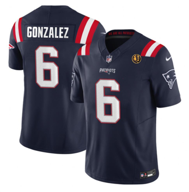 Personalized Men’s New England Patriots #6 Christian Gonzalez Navy 2023 F.U.S.E. With John Madden Patch Limited Stitched Football Jersey