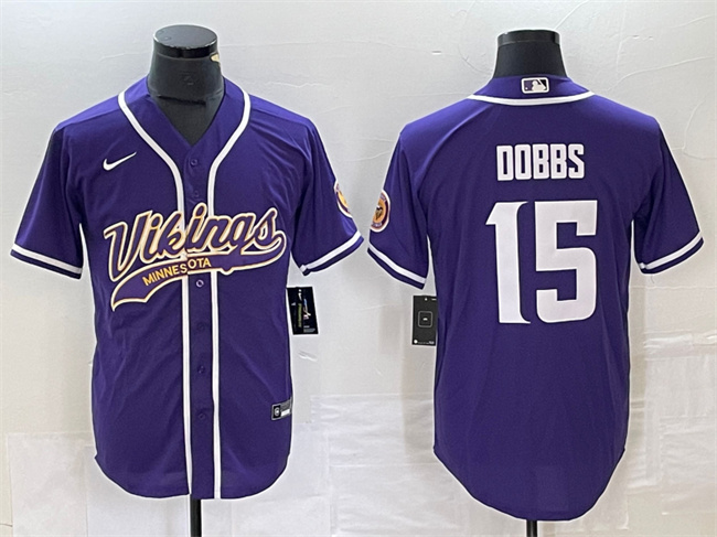 Personalized Men’s Minnesota Vikings #15 Josh Dobbs Purple Cool Base Stitched Baseball Jersey