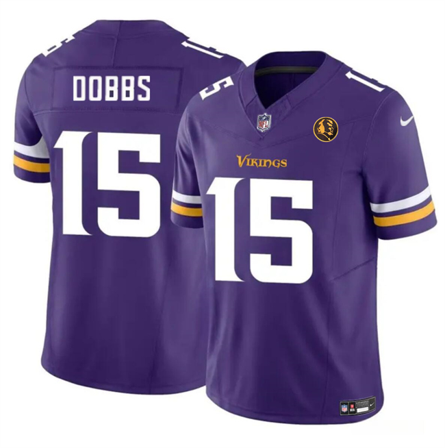 Personalized Men’s Minnesota Vikings #15 Josh Dobbs Purple 2023 F.U.S.E. With John Madden Patch Limited Stitched Football Jersey