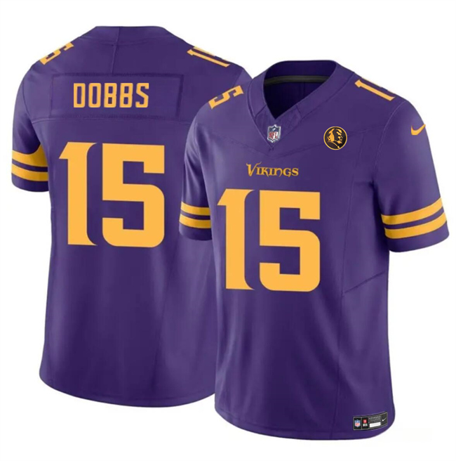 Personalized Men’s Minnesota Vikings #15 Josh Dobbs Purple 2023 F.U.S.E. With John Madden Patch Color Rush Limited Stitched Football Jersey