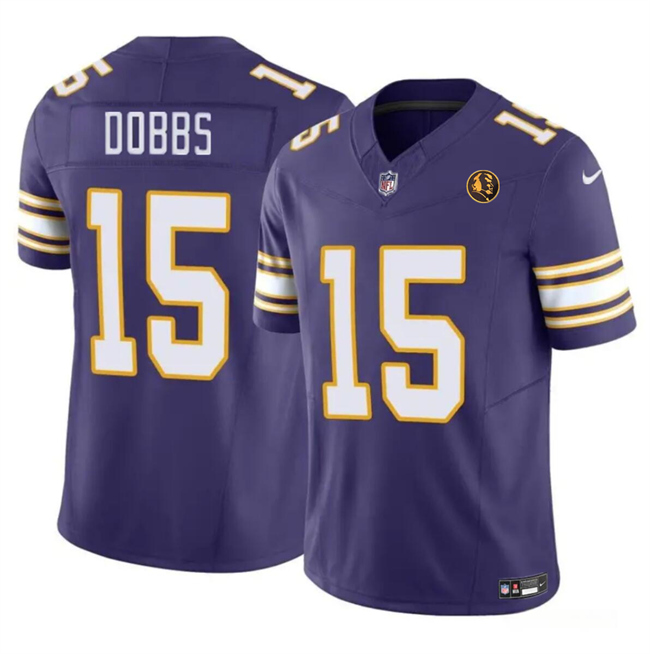 Personalized Men’s Minnesota Vikings #15 Josh Dobbs Purple 2023 F.U.S.E. Throwback With John Madden Patch Limited Stitched Football Jersey
