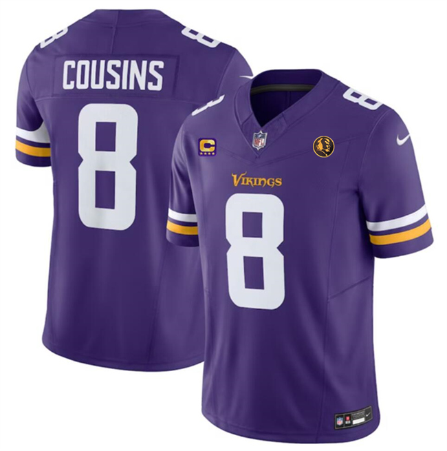 Personalized Men’s Minnesota Vikings #8 Kirk Cousins Purple 2023 F.U.S.E. With 4-Star C Patch And John Madden Patch Limited Stitched Football Jersey