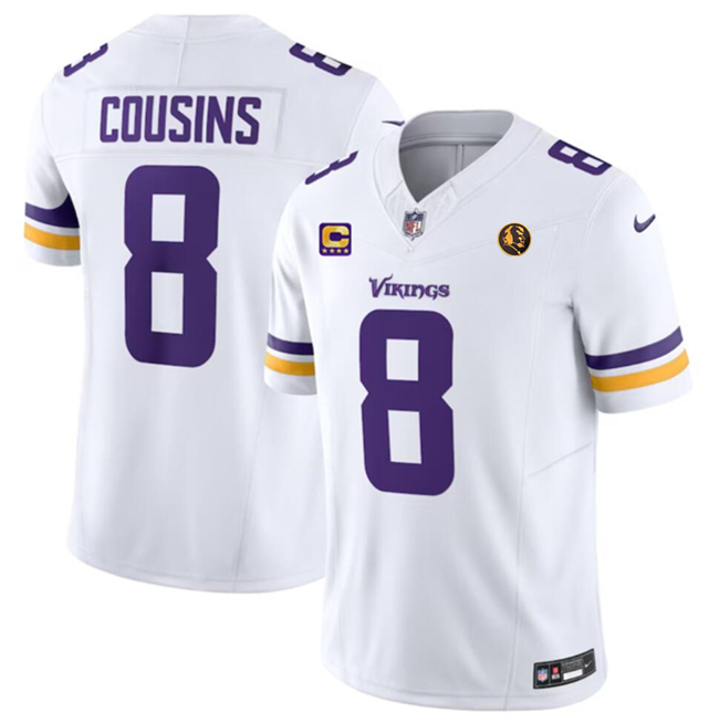 Personalized Men’s Minnesota Vikings #8 Kirk Cousins White 2023 F.U.S.E. With With 4-Star C Patch And John Madden Patch Limited Stitched Football Jersey
