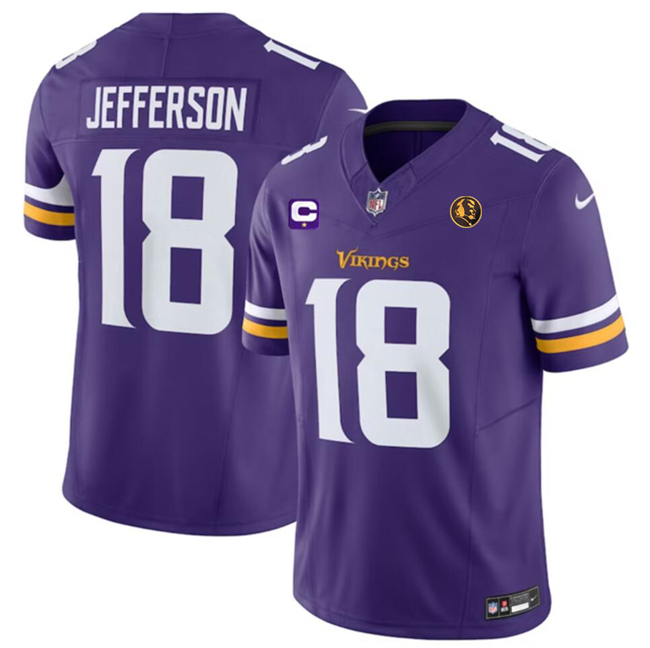 Personalized Men’s Minnesota Vikings #18 Justin Jefferson Purple 2023 F.U.S.E. With 1-Star C Patch And John Madden Patch Limited Stitched Football Jersey