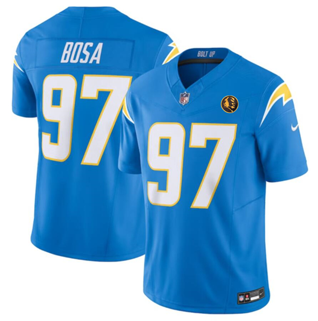 Personalized Men’s Los Angeles Chargers #97 Joey Bosa Light Blue 2023 F.U.S.E. With John Madden Patch Limited Stitched Football Jersey