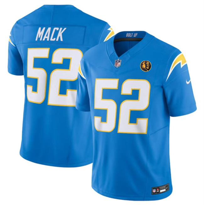 Personalized Men’s Los Angeles Chargers #52 Khalil Mack Light Blue 2023 F.U.S.E. With John Madden Patch Limited Stitched Football Jersey