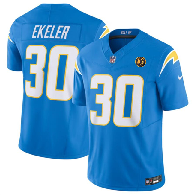 Personalized Men’s Los Angeles Chargers #30 Austin Ekeler Light Blue 2023 F.U.S.E. With John Madden Patch Limited Stitched Football Jersey