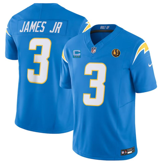 Personalized Men’s Los Angeles Chargers #3 Derwin James Jr. Light Blue 2023 F.U.S.E. With John Madden Patch Limited Stitched Football Jersey