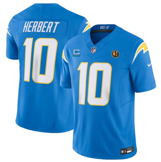 Personalized Men’s Los Angeles Chargers #10 Justin Herbert Blue 2023 F.U.S.E. With 3-Star C Patch And John Madden Patch Limited Stitched Football Jersey