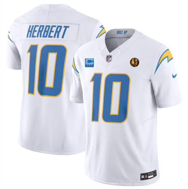 Personalized Men’s Los Angeles Chargers #10 Justin Herbert White 2023 F.U.S.E. With 3-Star C Patch And John Madden Patch Limited Stitched Football Jersey