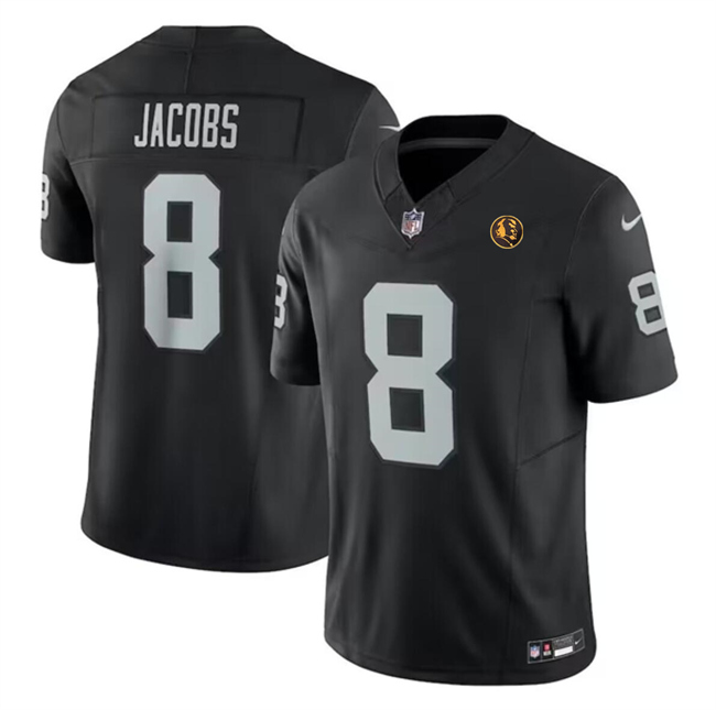 Personalized Men’s Las Vegas Raiders #8 Josh Jacobs Black 2023 F.U.S.E. With John Madden Patch Limited Stitched Football Jersey