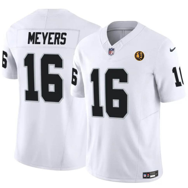 Personalized Men’s Las Vegas Raiders #16 Jakobi Meyers White 2023 F.U.S.E. With John Madden Patch Limited Stitched Football Jersey