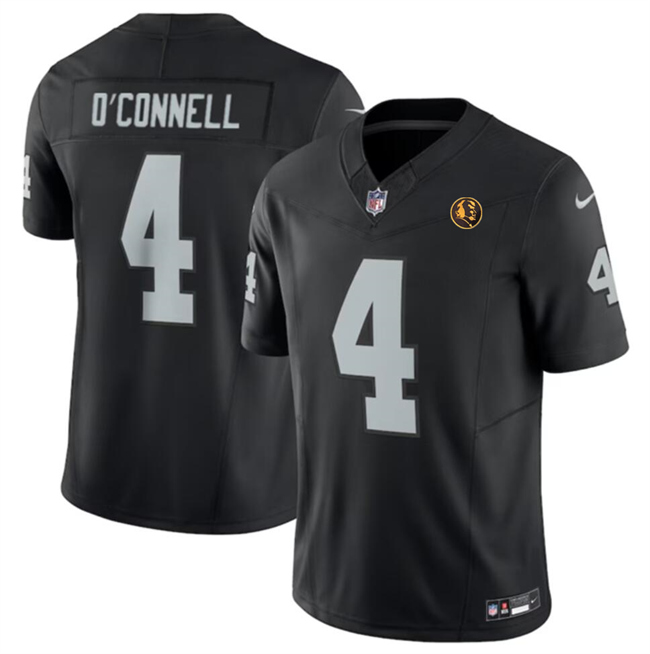 Personalized Men’s Las Vegas Raiders #4 Aidan O’Connell Black 2023 F.U.S.E. With John Madden Patch Limited Stitched Football Jersey
