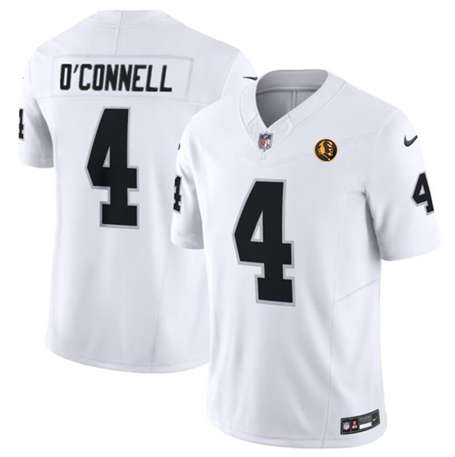 Personalized Men’s Las Vegas Raiders #4 Aidan O’Connell White 2023 F.U.S.E. With John Madden Patch Limited Stitched Football Jersey