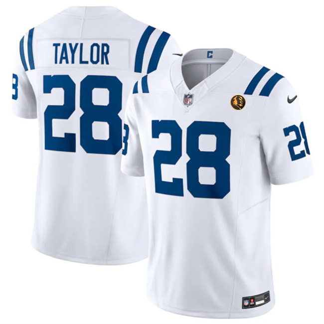 Personalized Men’s Indianapolis Colts #28 Jonathan Taylor White 2023 F.U.S.E. With John Madden Patch Limited Stitched Football Jersey