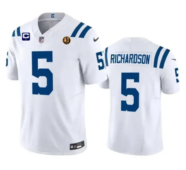 Personalized Men’s Indianapolis Colts #5 Anthony Richardson White 2023 F.U.S.E. 1-Star C Patch And With John Madden Patch Limited Stitched Football Jersey